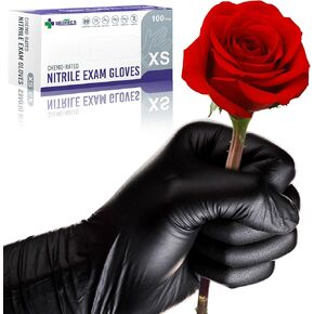 Medtecs Nitrile Gloves Disposable Latex-Free with Chemo-Rated Protection & Breathable Design - 4 Mil Thickness, Ambidextrous, Powder-Free and Over 500% Elongation - Black XL (4.7" x9.6") - 100PC
