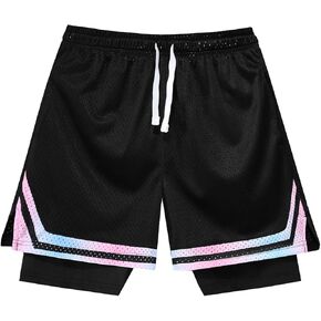Men's Mesh Basketball Shorts Drawstring Quick Dry Breathable Training with Lining Gym Running Athletic Shorts