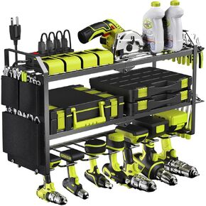 Power Tool Organizer Wall Mount with Charging Station, Upgraded Heavy Duty Power Tool Storage & 7 Drill Holders, Extra Tall Battery Tools Holder for Garage Organization, Gifts for Men Women