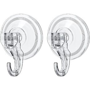 Suction Hooks 2 Packs, Clear Powerful Push and Lock Vacuum Suction Cup, Multi-Purpose Suction Shower Hooks for Front Door Window Glass Kitchen Towel Loofah Utensils