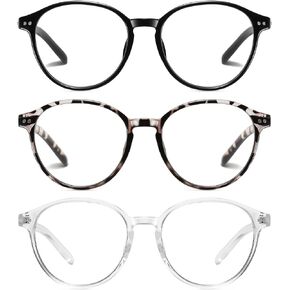 STORYCOAST Blue Light Blocking Glasses for Women Men,Round Frame Eyeglasses,Unisex Gaming Computer Glasses 3Pack Black+Gray Leopard+Tortoiseshell
