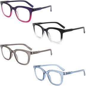 4 Pack Reading Glasses for Women Men Oprah Style Square Blue Light Blocking Readers with Spring Hinge