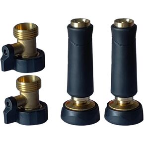 Brass Hose Nozzle, Heavy-Duty Adjustable Garden Twist Hose Nozzle with Garden Hose Shut off Valve 3/4" GHT Connector, Suitable for Cleaning Car, Watering Flowers, Lawns, Cleaning Ground (4 Pack)