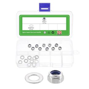 uxcell 100Pcs M5 x 0.8 Nylon Insert Hex Lock Nut Kit, 304 Stainless Steel Lock Nuts with M5x10x1mm Flat Washers Self Tight Hex Lock Nuts, Silver&Blue