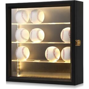 16 Baseball Display Case with LED Light Acrylic Baseball Holder for Balls UV Protection Wall Mount Baseball Box with Lock Autographed Cabinet Rack for Collector Autographed Baseball in Saudi Arabia