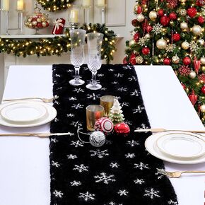 Faux Fur Christmas Table Runners 72 inches Long, Silver Sequin Snowflake Table Runner Xmas Table Runner for White Super Soft Thick Luxury Christmas Table Decoration, 13x72 inch