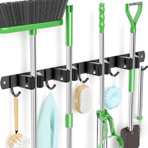 2 Pack Broom Holder Wall Mount, Upgraded Broom Holder, Heavy Duty Mop and Broom Holder Wall Mount, Super Anti-Slip 4 Racks 5 Hooks Broom Hanger Organizer for Home Kitchen Garden Laundry Garage