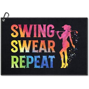 Swing Swear Repeat Golf Towel, Funny Golf Bag Towels for Women with Clip, Golf Accessories for Women, Ladies Golf Towel, Golf Gifts for Women Golfer Golf Lover Sister, Woman Golf Towel B