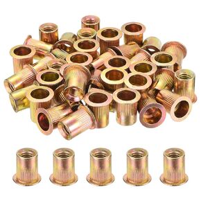 uxcell 70Pcs Rivet Nuts Flat Head, 5/16"-18 Carbon Steel Threaded Insert Nuts Knurled Body Zinc Plated Finish