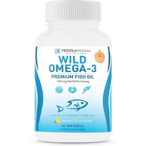 Triple Strength Fish Oil Omega 3 2400mg per Serving - Burpless, Lemon Flavored Non-GMO, Gluten & Soy Free – 30 Servings
