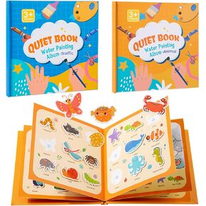 2-Pack 2-in-1 Sticker Play & Paint with Water Books, Mess-Free Animal & Traffic Themes, Perfect for On-the-Go Fun, Screen-Free Creativity, Travel-Friendly Arts & Crafts, Early Learning Gifts for Kids