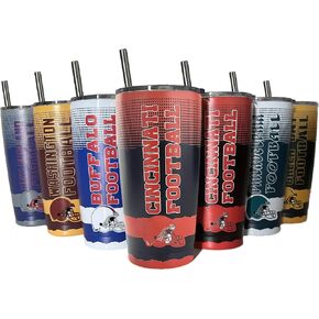 20oz Stainless Steel Insulated Tumbler with Lid and Straws, Football Fan Gift for Double Wall Vacuum Reusable Tumbler Cup Keeps Drinks Cold & Hot
