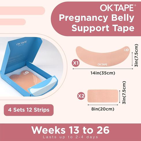 شريط حزام البطن للحمل من OK TAPE، لعلاج آلام البطن وتخفيف آلام الظهر | تخفيف التورم، شريط دعم طبيعي للبطن غير مهيج للنساء الحوامل، 4 مجموعات مسبقة القطع - الأسابيع من 13 إلى 26 in Kuwait