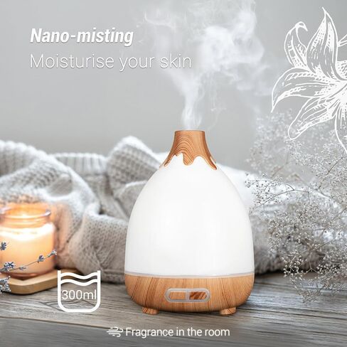 Essential Oil Diffuser, 300ml Quiet Humidifiers for Home, 7 LED Color Safety Auto-Off Timer Aromatherapy Diffuser for Home Office Room,Wood Grain Base (Wood Grain) in Saudi Arabia