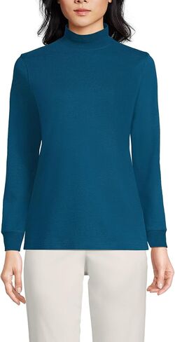 Lands' End Women Long Sleeve Relaxed Cotton Mock Baltic Teal Regular Large in Saudi Arabia