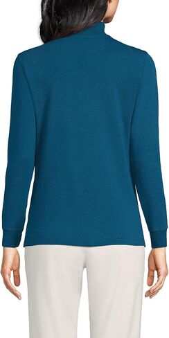 Lands' End Women Long Sleeve Relaxed Cotton Mock Baltic Teal Regular Large in Saudi Arabia