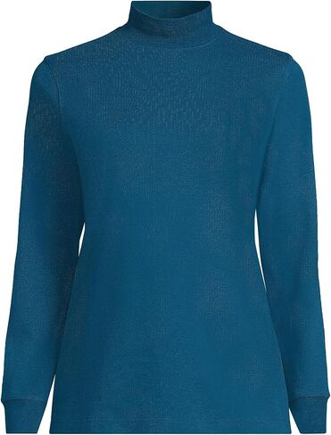 Lands' End Women Long Sleeve Relaxed Cotton Mock Baltic Teal Regular Large in Saudi Arabia