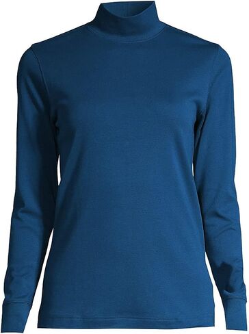 Lands' End Women Long Sleeve Relaxed Cotton Mock Baltic Teal Regular Large in Saudi Arabia