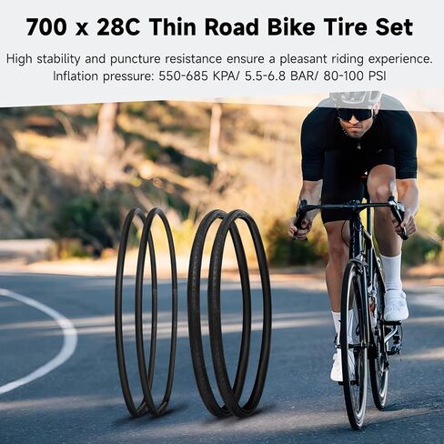 مجموعة إطارات دراجة الطريق 700x28C، إطارات دراجة رفيعة مع أنابيب داخلية وشرائط حافة 28-32C، إطار دراجة مقاوم للثقب مع صمام بريستا، استبدال الإطارات للطرق الصلبة الموحلة الخرسانية الريفية الحضرية in Kuwait