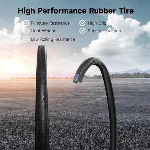 مجموعة إطارات دراجة الطريق 700x28C، إطارات دراجة رفيعة مع أنابيب داخلية وشرائط حافة 28-32C، إطار دراجة مقاوم للثقب مع صمام بريستا، استبدال الإطارات للطرق الصلبة الموحلة الخرسانية الريفية الحضرية in Kuwait