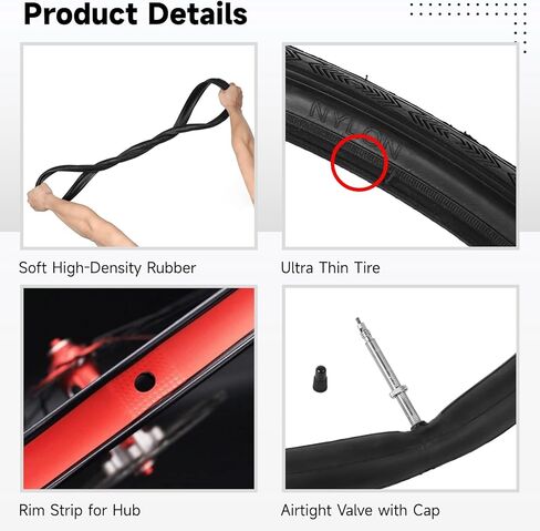 مجموعة إطارات دراجة الطريق 700x28C، إطارات دراجة رفيعة مع أنابيب داخلية وشرائط حافة 28-32C، إطار دراجة مقاوم للثقب مع صمام بريستا، استبدال الإطارات للطرق الصلبة الموحلة الخرسانية الريفية الحضرية in Kuwait