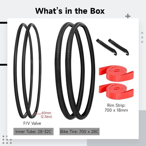 مجموعة إطارات دراجة الطريق 700x28C، إطارات دراجة رفيعة مع أنابيب داخلية وشرائط حافة 28-32C، إطار دراجة مقاوم للثقب مع صمام بريستا، استبدال الإطارات للطرق الصلبة الموحلة الخرسانية الريفية الحضرية in Kuwait