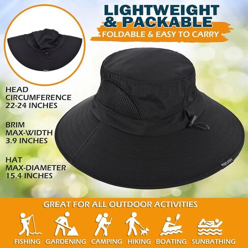 Wide Brim Sun Bucket Hat, Waterproof Boonie Hat for Men & Women | UPF 50+ UV Protection, Adjustable Fit, Chin Strap & Sweatband, Foldable Durable for Fishing Hiking Garden Beach in Kuwait