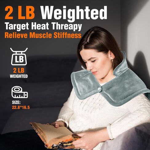 Heating Pad for Neck and Shoulders, 2lb Weighted Neck Heating Pad for Back Pain Relief, Ultra Soft Neck Heating Pad 6 Heat Settings 4 Timers Auto Off Birthday Christmas Gifts for Women Men Mom in Saudi Arabia