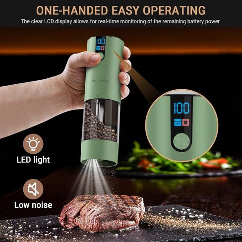 Electric Salt and Pepper Grinder Set Rechargeable with LED Display, Adjustable Coarseness, 120ml Container Automatic Pepper and Salt Grinder for Kitchen, Restaurant (Bright Black - 2Pack) in Saudi Arabia