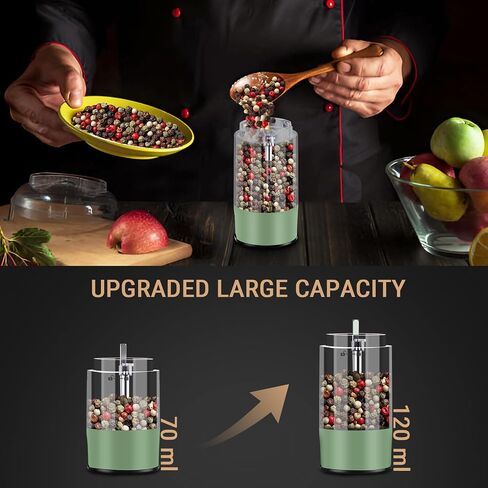 Electric Salt and Pepper Grinder Set Rechargeable with LED Display, Adjustable Coarseness, 120ml Container Automatic Pepper and Salt Grinder for Kitchen, Restaurant (Bright Black - 2Pack) in Saudi Arabia