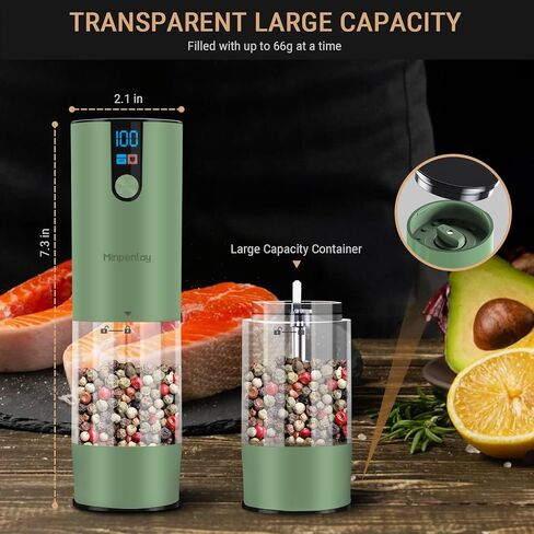 Electric Salt and Pepper Grinder Set Rechargeable with LED Display, Adjustable Coarseness, 120ml Container Automatic Pepper and Salt Grinder for Kitchen, Restaurant (Bright Black - 2Pack) in Saudi Arabia