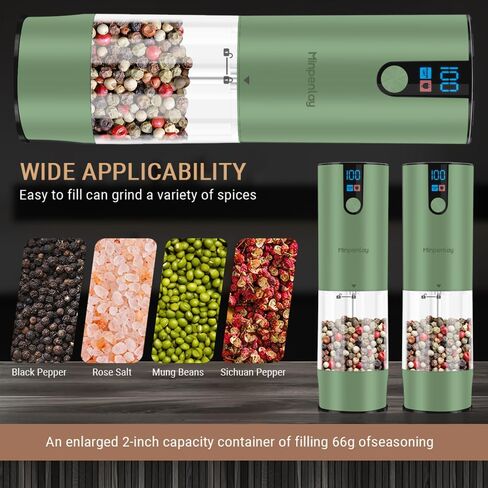 Electric Salt and Pepper Grinder Set Rechargeable with LED Display, Adjustable Coarseness, 120ml Container Automatic Pepper and Salt Grinder for Kitchen, Restaurant (Bright Black - 2Pack) in Saudi Arabia