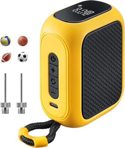 AstroAI Portable Electric Ball Pump - Ultra Fast Inflation, with Digital LCD Display, Preset Pressure with Ball Needle for Basketball, Soccer, and Sports Balls Yellow in Saudi Arabia