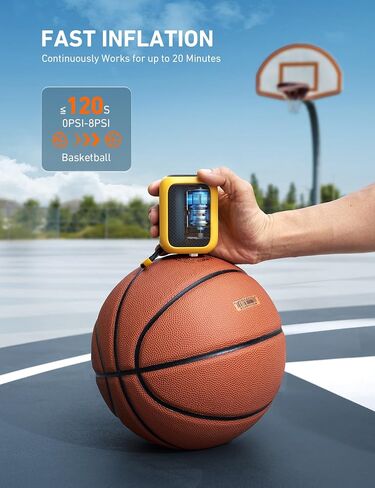AstroAI Portable Electric Ball Pump - Ultra Fast Inflation, with Digital LCD Display, Preset Pressure with Ball Needle for Basketball, Soccer, and Sports Balls Yellow in Saudi Arabia