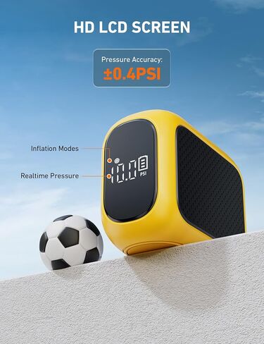 AstroAI Portable Electric Ball Pump - Ultra Fast Inflation, with Digital LCD Display, Preset Pressure with Ball Needle for Basketball, Soccer, and Sports Balls Yellow in Saudi Arabia