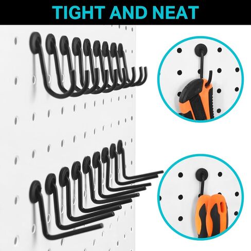 ملحقات خطافات Pegboard J - 40 مجموعة من خطافات Pegboard L وJ تناسب 1/4 Pegboard - شماعات أرفف معدنية شديدة التحمل ومنظمات أدوات مساعدة لمكتب ورشة عمل المرآب والمطبخ (أسود) in Kuwait