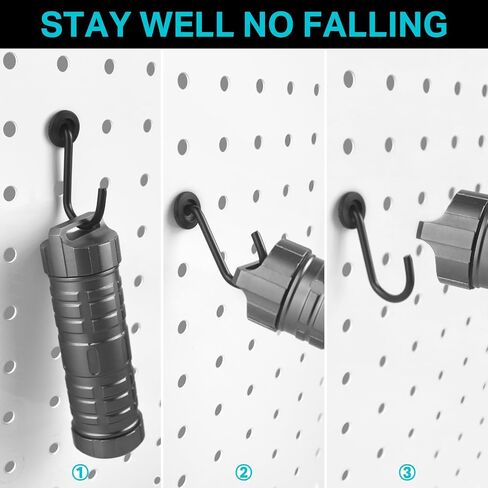 ملحقات خطافات Pegboard J - 40 مجموعة من خطافات Pegboard L وJ تناسب 1/4 Pegboard - شماعات أرفف معدنية شديدة التحمل ومنظمات أدوات مساعدة لمكتب ورشة عمل المرآب والمطبخ (أسود) in Kuwait