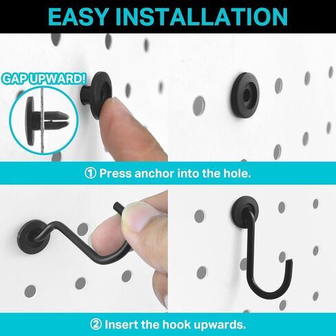 ملحقات خطافات Pegboard J - 40 مجموعة من خطافات Pegboard L وJ تناسب 1/4 Pegboard - شماعات أرفف معدنية شديدة التحمل ومنظمات أدوات مساعدة لمكتب ورشة عمل المرآب والمطبخ (أسود) in Kuwait