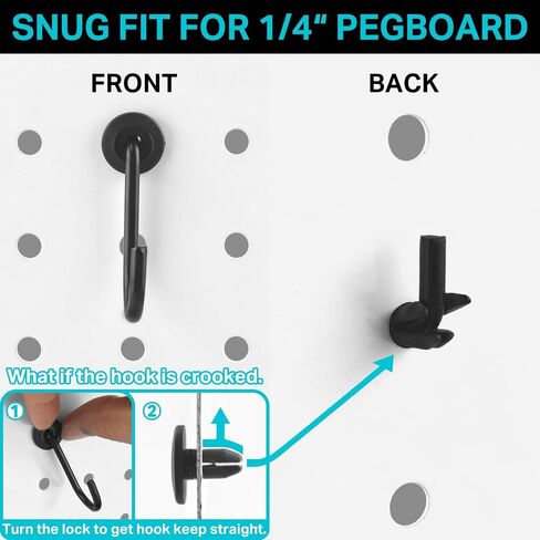 ملحقات خطافات Pegboard J - 40 مجموعة من خطافات Pegboard L وJ تناسب 1/4 Pegboard - شماعات أرفف معدنية شديدة التحمل ومنظمات أدوات مساعدة لمكتب ورشة عمل المرآب والمطبخ (أسود) in Kuwait