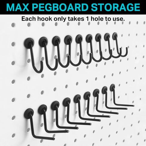 ملحقات خطافات Pegboard J - 40 مجموعة من خطافات Pegboard L وJ تناسب 1/4 Pegboard - شماعات أرفف معدنية شديدة التحمل ومنظمات أدوات مساعدة لمكتب ورشة عمل المرآب والمطبخ (أسود) in Kuwait