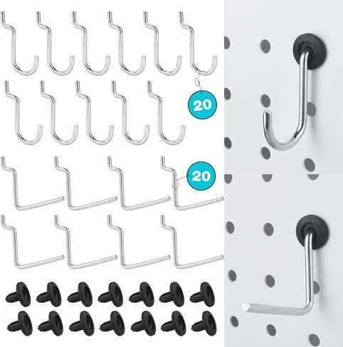 ملحقات خطافات Pegboard J - 40 مجموعة من خطافات Pegboard L وJ تناسب 1/4 Pegboard - شماعات أرفف معدنية شديدة التحمل ومنظمات أدوات مساعدة لمكتب ورشة عمل المرآب والمطبخ (أسود) in Kuwait