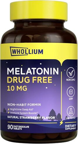 الميلاتونين 10 ملغ، نكهة الفراولة الطبيعية، سهل الذوبان، راحة ليلية، تهدئة العقل، 90 قرص in Kuwait