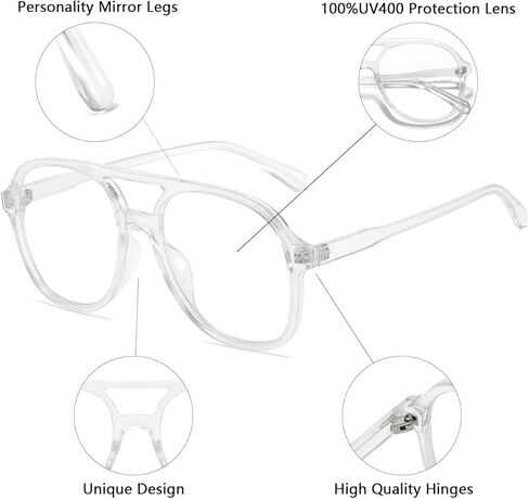 Plastic Pilot Anti-Blue Light Glasses for Women Men Classic Vintage Trendy Square Aviators in Kuwait