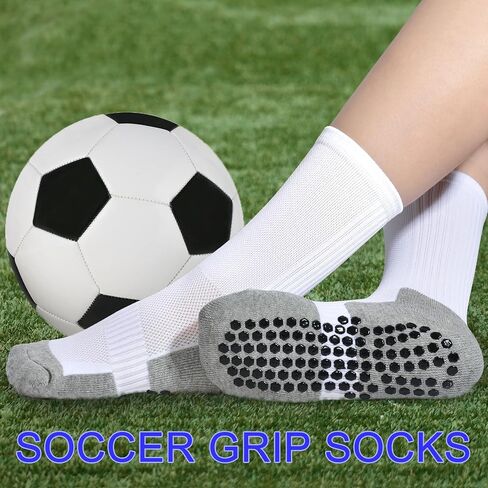Kids Grip Soccer Socks Boys Basketball Crew Socks Cushioned Athletic Non Slip Socks Girls Running Sport Youth in Saudi Arabia