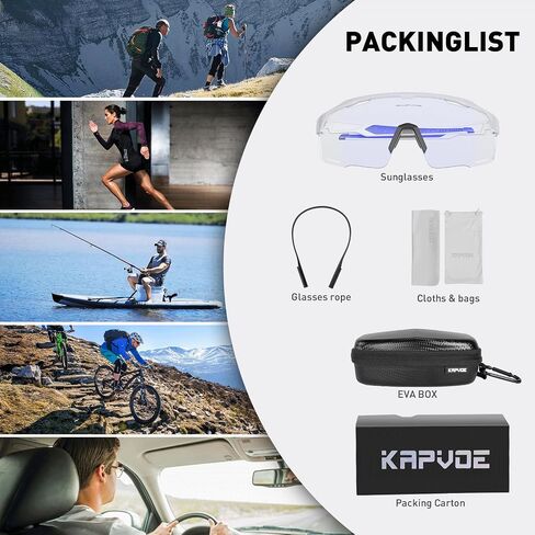 KAPVOE Photochromic Cycling Glasses Men Women Clear Mountain Bike Sunglasses Sports Sunglasses MTB Biking Baseball in Kuwait