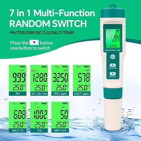 PH and TDS Meter, 7-in-1 Digital pH Tester for Water, PH/TDS/EC/SG/ORP/Salt/Temp in Saudi Arabia