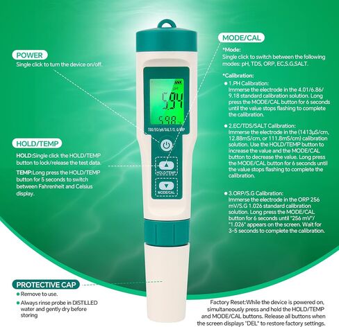 PH and TDS Meter, 7-in-1 Digital pH Tester for Water, PH/TDS/EC/SG/ORP/Salt/Temp in Saudi Arabia