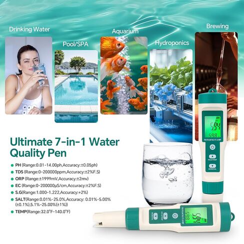 PH and TDS Meter, 7-in-1 Digital pH Tester for Water, PH/TDS/EC/SG/ORP/Salt/Temp in Saudi Arabia