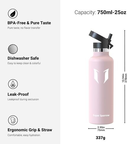 Super Sparrow Water Bottle Insulated - 17 Oz / 25 Oz / 32 Oz - Standard Mouth FlipFlow Flask - BPA Free, Leak Proof Drink Bottle- Ergonomic Straw Water Bottle for Work, Gym, Travel, Sports, Outdoor in Saudi Arabia