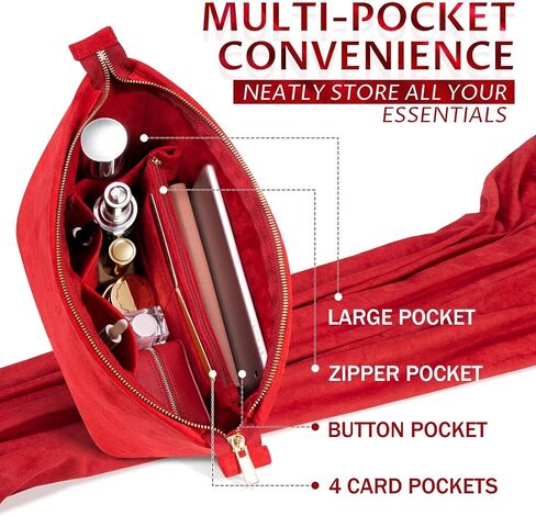 GoTiling Purse Organizer Insert For Handbags, Suede Velvet Handbag Organizer Insert with Zipper, Medium Tote Bag Organizer Insert with 11 Pockets, Bag Tote Shaper fit Neverful MM, Red in Saudi Arabia